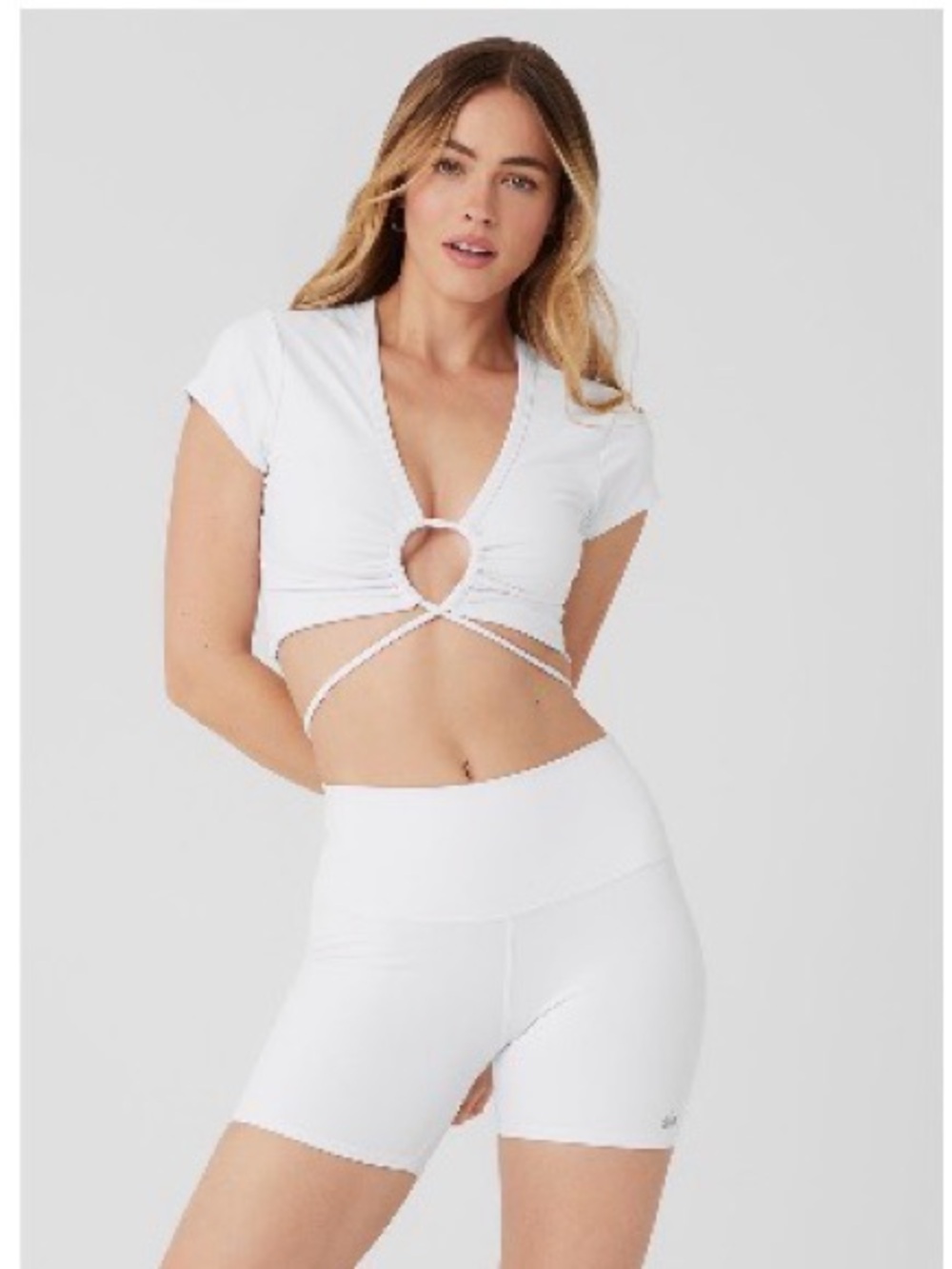 ALO Yoga Airbrush Criss Cross Short Sleeve - White